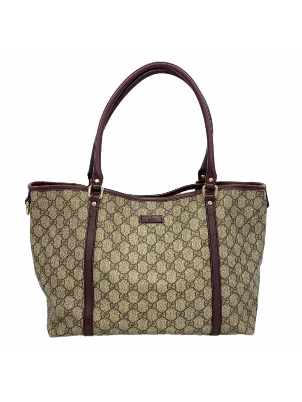 Gucci Tote Bag GG Supreme Brown Bordeaux Champagne Gold